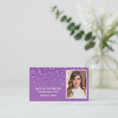 Elegant Purple Glitter Photo QR Code Visitekaartje (Staand voorkant)