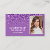 Elegant Purple Glitter Photo QR Code  Visitekaartje (Voorkant)