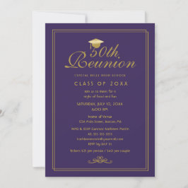 Elegant Purple Gold 50th Class Reunion Kaart