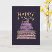 Elegant Purple & Gold Birthday Cake Kaart (Gele Bloem)