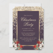 Elegant Purple Gold Botanical Christmas Party Kaart (Voorkant)