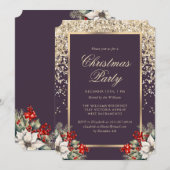 Elegant Purple Gold Botanical Christmas Party Kaart (Voorkant / Achterkant)