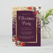 Elegant Purple Gold Botanical Christmas Party Kaart (Staand voorkant)