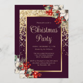 Elegant Purple Gold Botanical Christmas Party Kaart (Voorkant / Achterkant)
