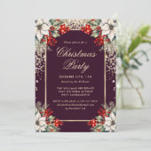 Elegant Purple Gold Botanical Christmas Party Kaart (Staand voorkant)