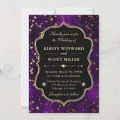 Elegant Purple & Gold Celestial Starry Wedding Kaart (Voorkant)