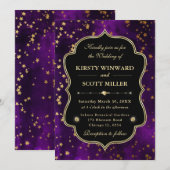 Elegant Purple & Gold Celestial Starry Wedding Kaart (Voorkant / Achterkant)