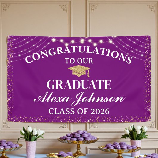 Elegant Purple & Gold Class Of 2026 Graduation Spandoek