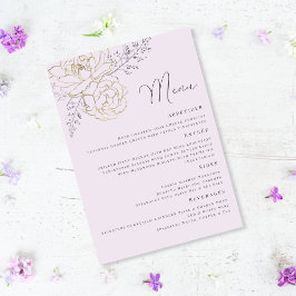 Elegant Purple Gold Floral Wedding Menu