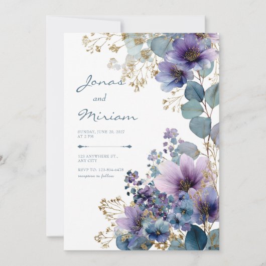 Elegant Purple Gold Glitter Floral Eucalyptus Kaart (Voorkant)