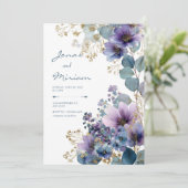 Elegant Purple Gold Glitter Floral Eucalyptus Kaart (Staand voorkant)