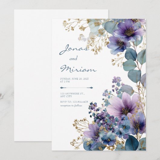 Elegant Purple Gold Glitter Floral Eucalyptus Kaart (Voorkant / Achterkant)