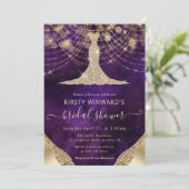Elegant Purple Gold Gown Bridal Shower Kaart (Staand voorkant)