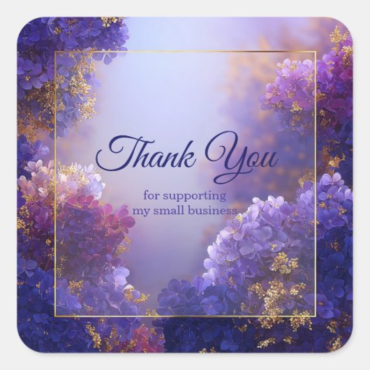 Elegant Purple Gold Hydrangea Sparkle Floral Vierkante Sticker (Voorkant)