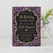 Elegant Purple Gold Leopard Print Birthday Kaart (Staand voorkant)