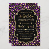 Elegant Purple Gold Leopard Print Birthday Kaart (Voorkant / Achterkant)