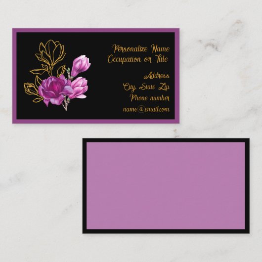 Elegant Purple Gold Magnolia Flower Visitekaartje (Voorkant / Achterkant)