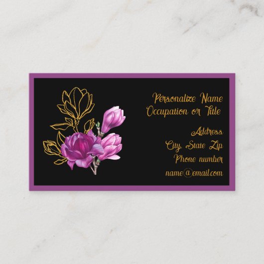 Elegant Purple Gold Magnolia Flower Visitekaartje (Voorkant)