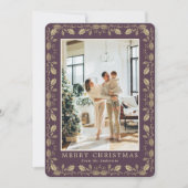 Elegant Purple Gold Photo Merry Christmas Card Feestdagenkaart (Voorkant)