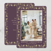 Elegant Purple Gold Photo Merry Christmas Card Feestdagenkaart (Voorkant / Achterkant)