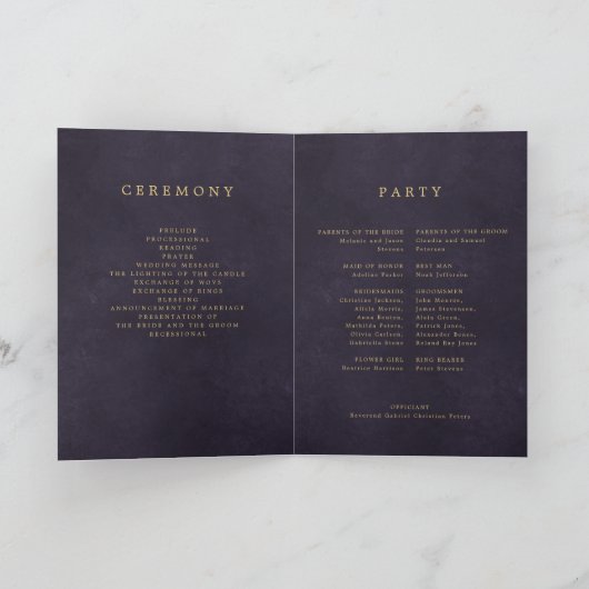 Elegant purple gold wedding folded program programma (Binnen)