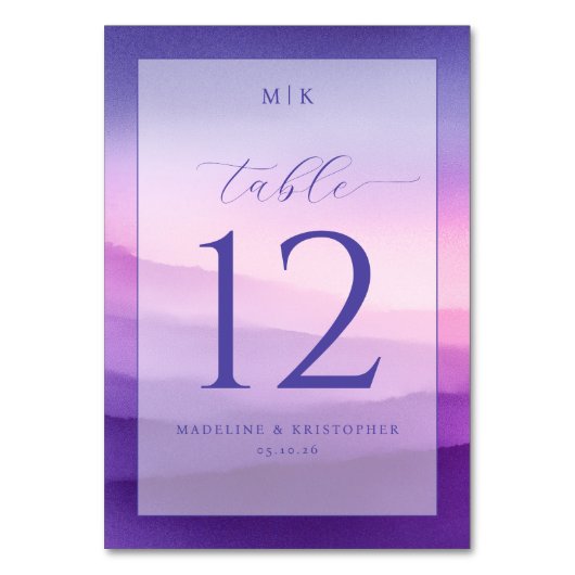 Elegant Purple Gradient Table Number Kaart (Voorkant)