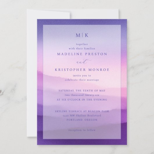 Elegant Purple Gradient Wedding Invitation Kaart (Voorkant)