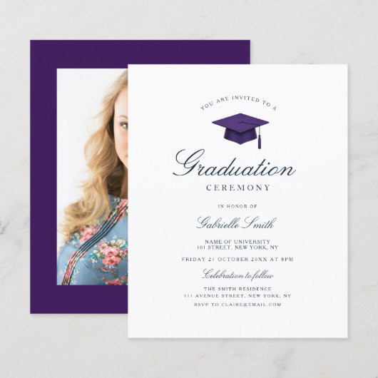 elegant purple graduation ceremony invitation (Voorkant / Achterkant)