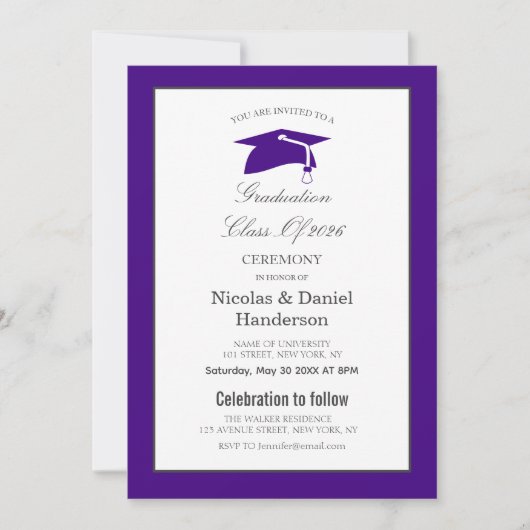 Elegant purple graduation ceremony invitation kaart (Voorkant)