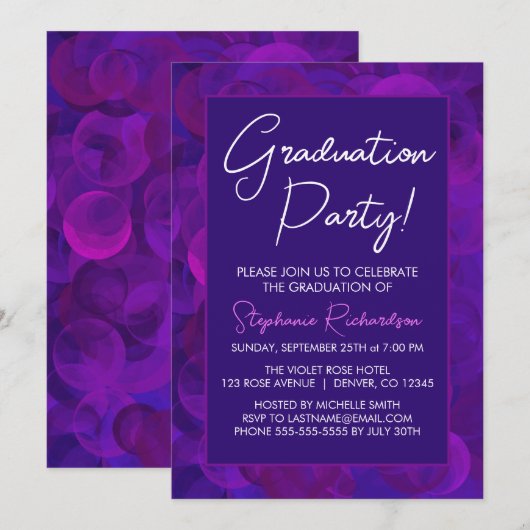 Elegant Purple Graduation Party Invitation Kaart (Voorkant / Achterkant)