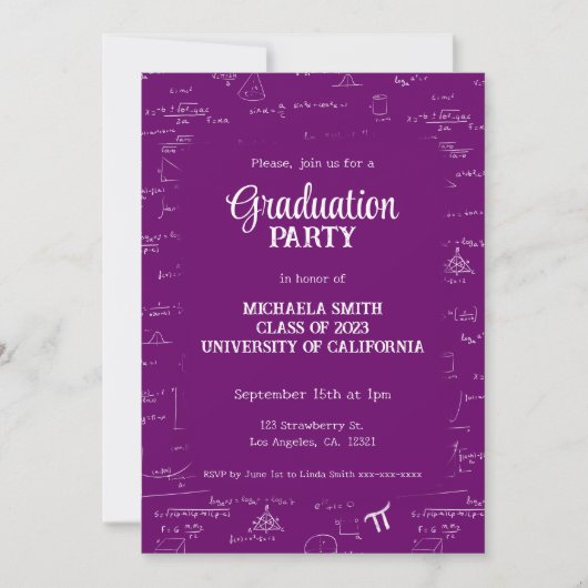 Elegant Purple Hand-Lettering Math Graduation Kaart (Voorkant)