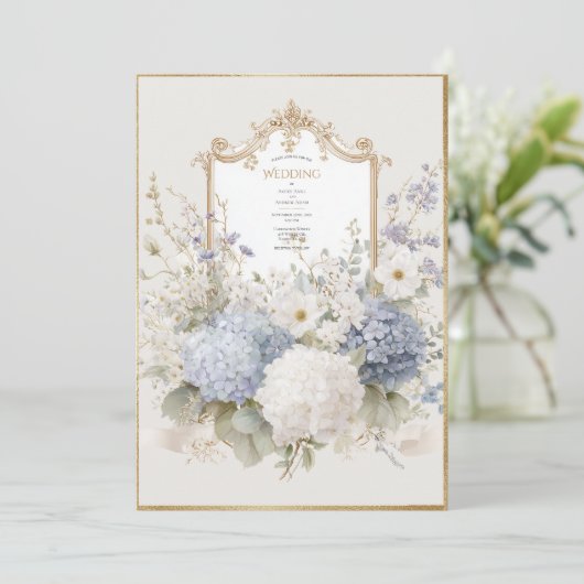 Elegant Purple Hydrangeas Vintage Wedding Kaart (Staand voorkant)