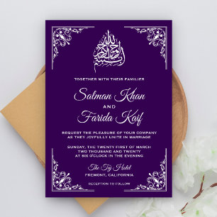 Elegant Purple Islamic Muslim Wedding Invitation Kaart