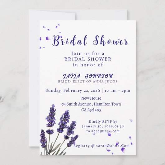 Elegant Purple Lavender Floral Bridal Shower Kaart (Voorkant)