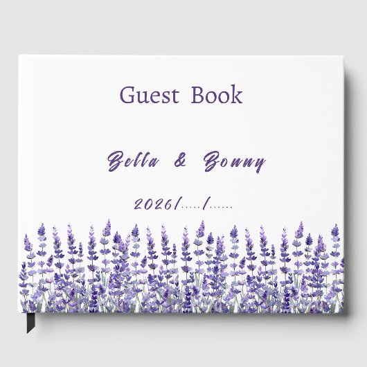 Elegant Purple Lavender Floral Wedding  Gastenboek (Voorkant)