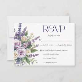 Elegant Purple Lavender Roses Wedding Meal Choice RSVP Kaartje