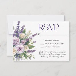 Elegant Purple Lavender Roses Wedding QR Code RSVP Kaartje