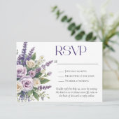 Elegant Purple Lavender Roses Wedding QR Code RSVP Kaartje (Staand voorkant)