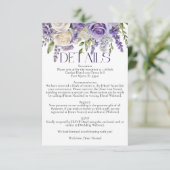 Elegant Purple Lavender White Roses Wedding Detail Informatiekaartje (Staand voorkant)