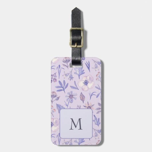 Elegant Purple Leaf & Floral Pattern Background Bagagelabel (Voorkant verticaal)