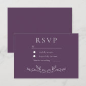 Elegant Purple Leaf Line Art Wedding  RSVP Kaartje (Voorkant / Achterkant)