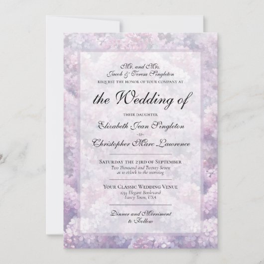 Elegant Purple Lilacs Watercolor Formal Wedding Kaart (Voorkant)