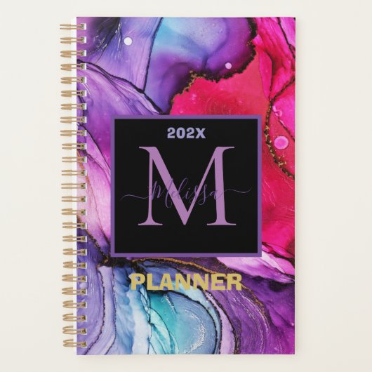 Elegant Purple Marbled Pattern  Monogram Planner (Voorkant)
