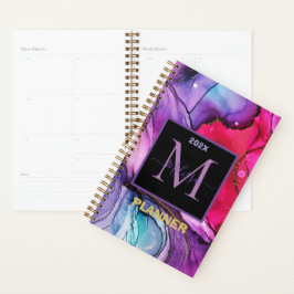 Elegant Purple Marbled Pattern  Monogram Planner