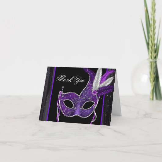 Elegant Purple Masquerade Party Thank You Card Bedankkaart (Voorkant)