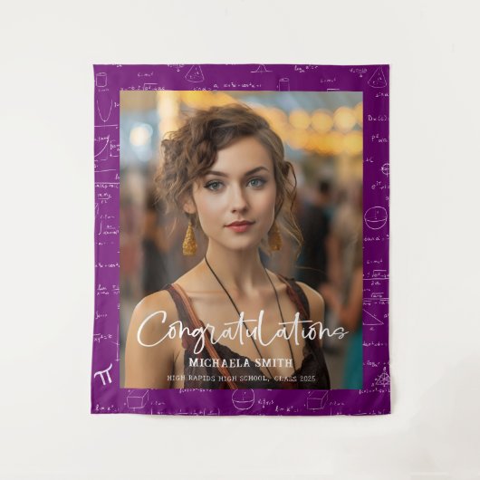 Elegant Purple Math Congratulations Photo Graduate Wandkleed (Voorkant)