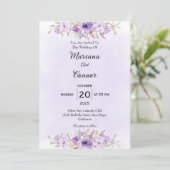 Elegant Purple Minimalist Floral Wedding  Kaart (Staand voorkant)