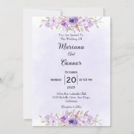 Elegant Purple Minimalist Floral Wedding Kaart