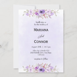 Elegant Purple Minimalist Floral Wedding Kaart