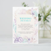 Elegant Purple Mint Ocean Beach Wedding Details Informatiekaartje (Staand voorkant)